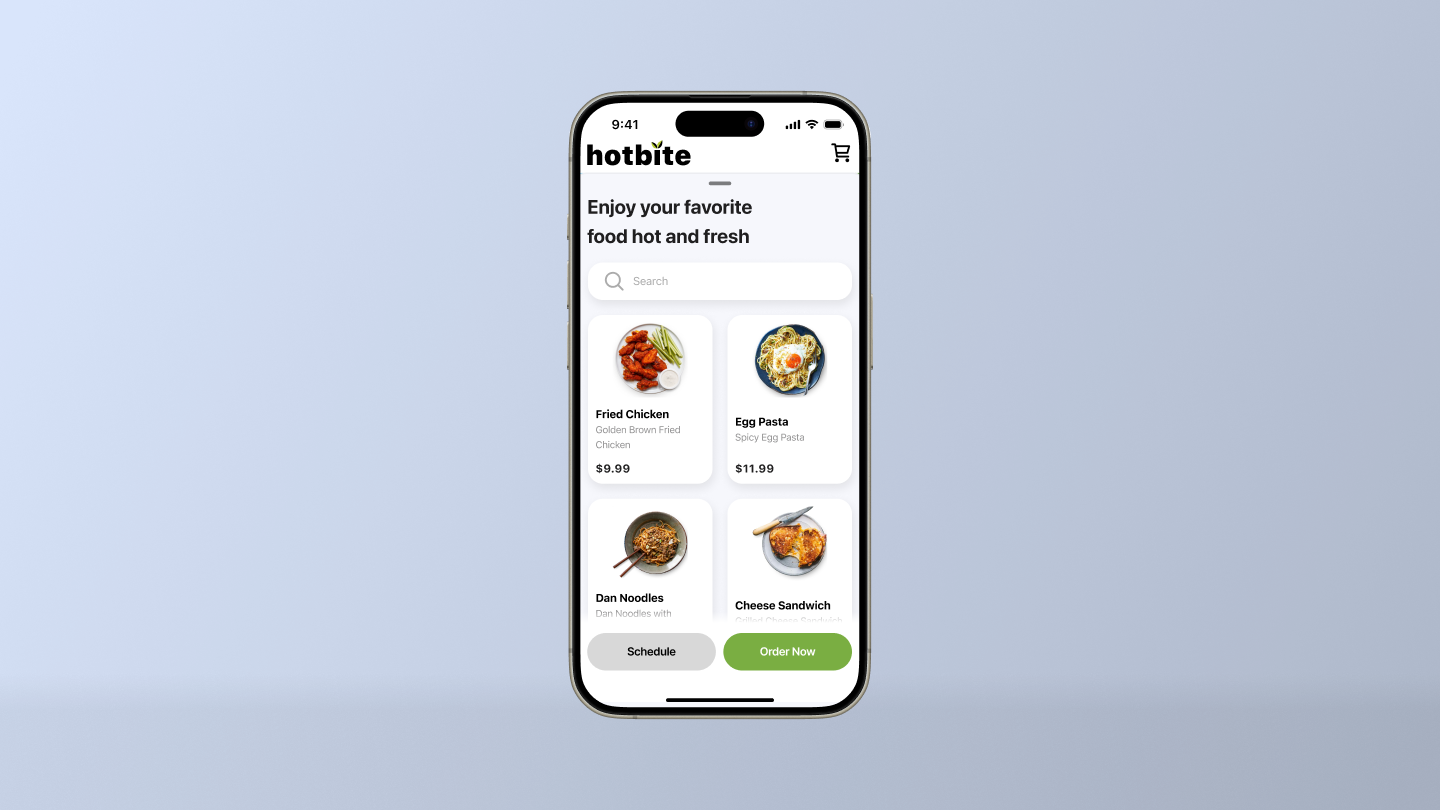 Header image for Giant Eagle Hotbite project, mobile prototype image on blue gradient background