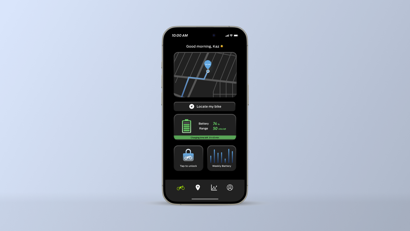 Header image for Malamute E-bike project, mobile prototype image on blue gradient background